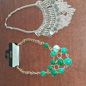 Apt. 9 Green and Gold Multi-Strand Necklace And Silver Necklece